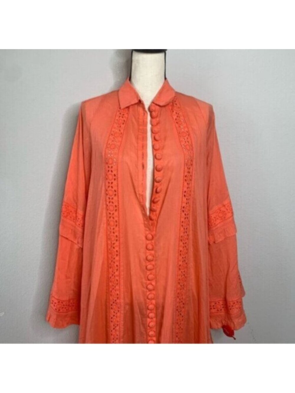 NWT Joslin Coral Oversized Bohemian Bell Sleeve Tiered Ruffle Maxi Dress - Picture 9 of 13